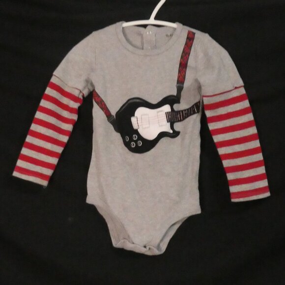 Pekkle Other - PEKKLE 24 months Grey Rockstar Guitar Baby Bodysuit With Red Striped Sleeves